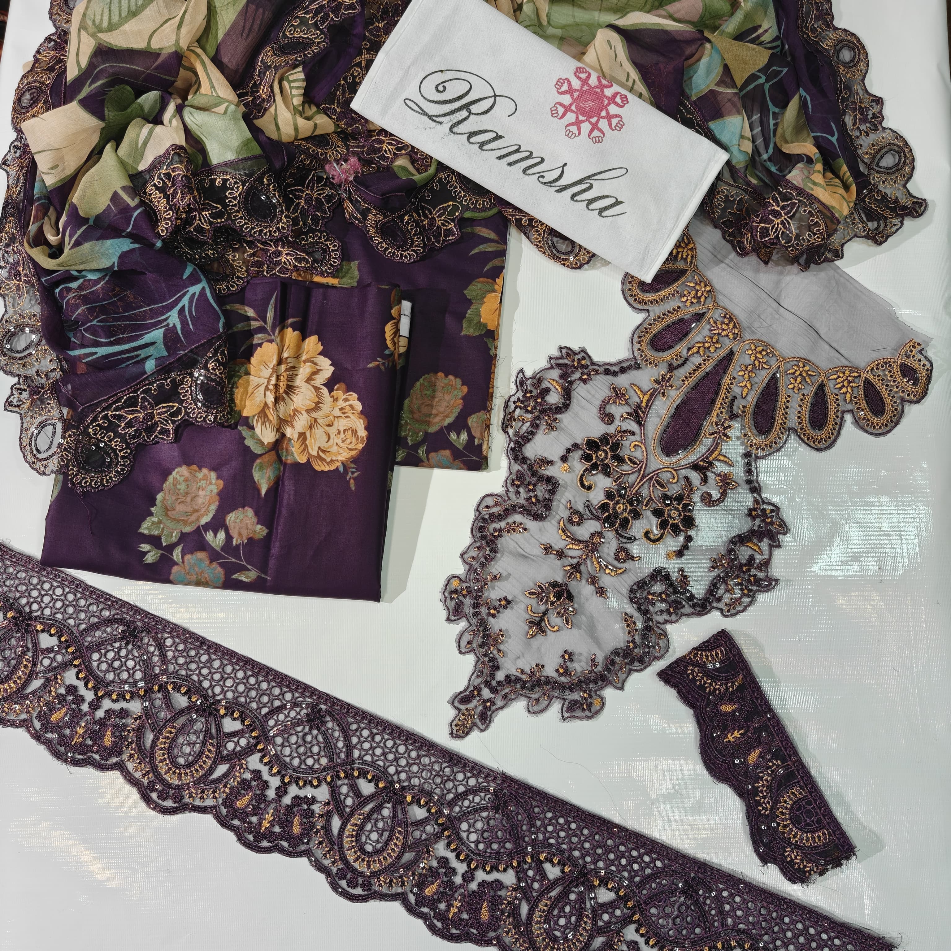 Ramsha Printed Embroidered Lawn 3PC Unstitched Memon Clothes
